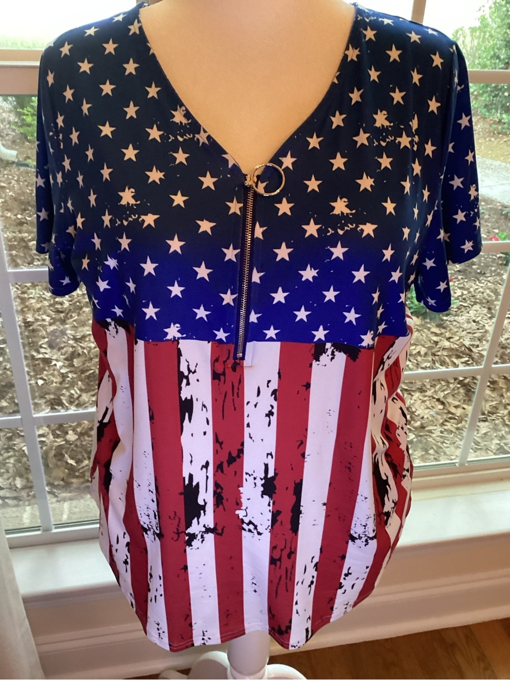Women's Stars & Stripes Zip Front Top - Blue, Red & White